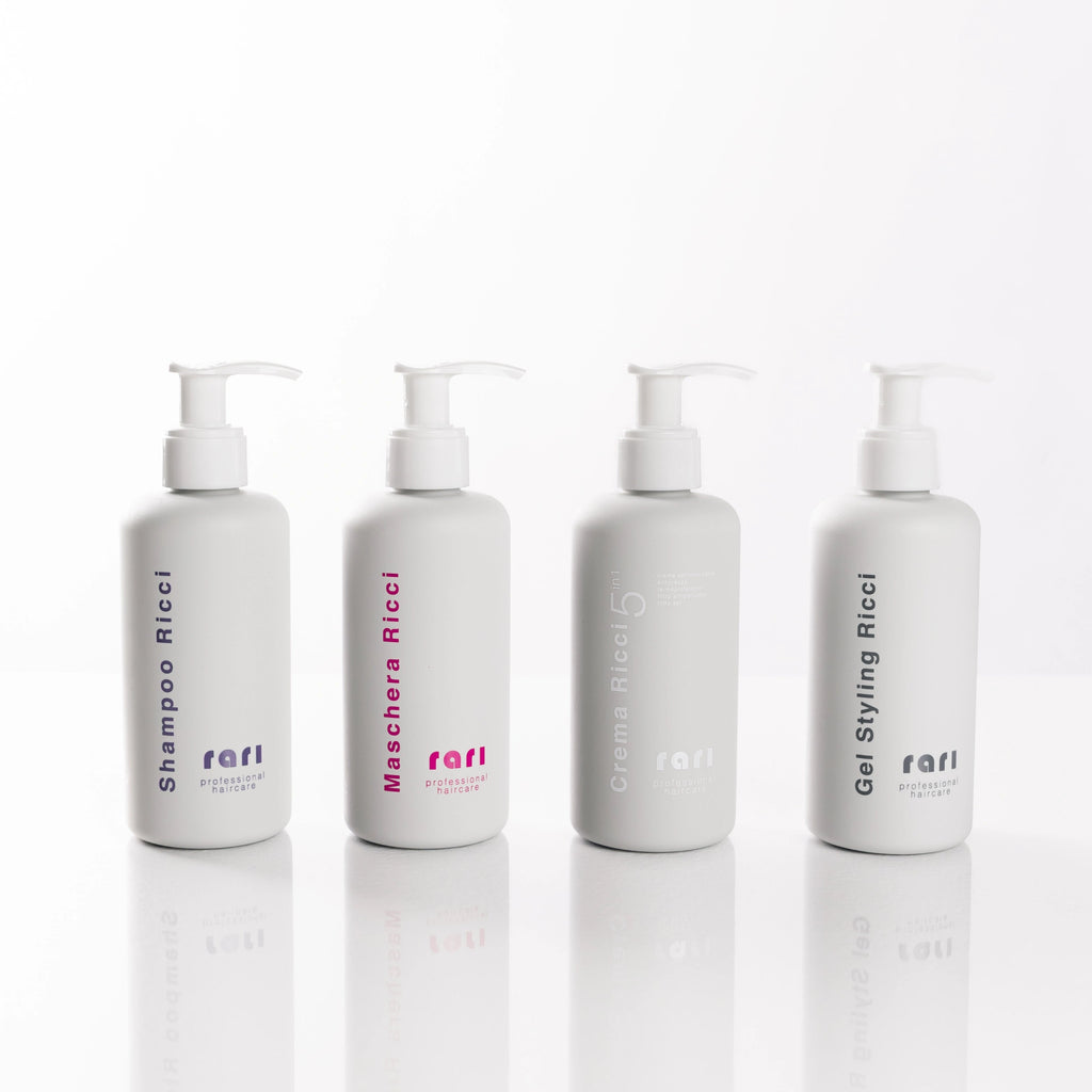 MEGA BOX shampoo, maschera, crema ricci 5in1 e gel styling RARI PROFESSIONAL HAIRCARE